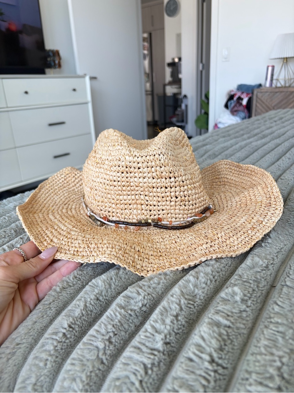 Kooringal Australia 100% Raffia Straw Hat Beaded Detail 58cm